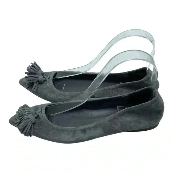 J. Crew Lottie tassel grey suede pointed toe ballet flats balletcore size 6.5 - Picture 3 of 7